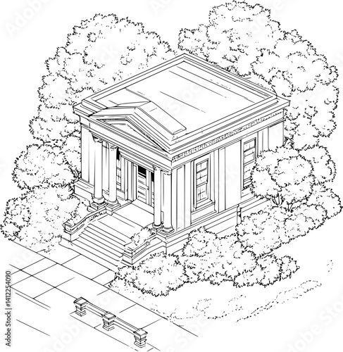 Victorian style Post office isometric design, Victorian style Post office vector illustration
