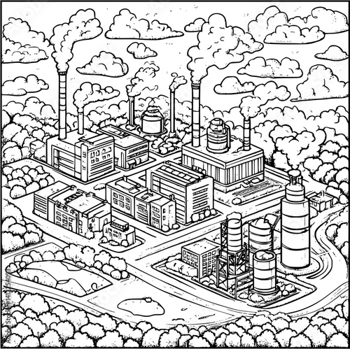 Victorian style Power plant isometric design, Victorian style Power plant vector illustration