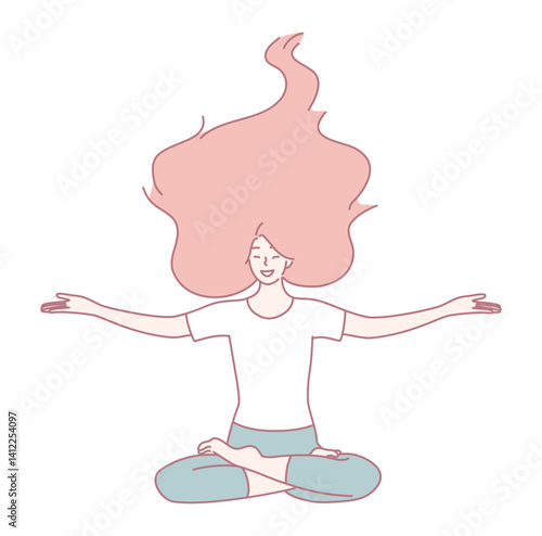 A tranquil and serene illustration of a woman deeply meditating, truly embodying peace and mindfulness