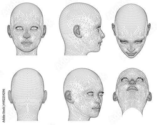 The headshots are of a man with a shaved head. The illustration are black and white and are arranged in a row
