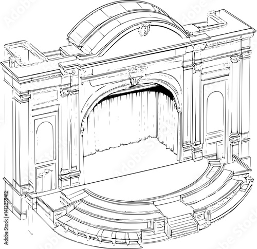 Contemporary style Theater isometric design, Contemporary style Theater illustration art