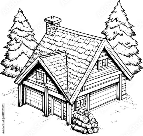 Farmhouse style Blacksmith shop isometric design, Farmhouse style Blacksmith shop illustration art