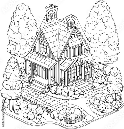 Craftsman style Tavern isometric design, Craftsman style Tavern illustration art