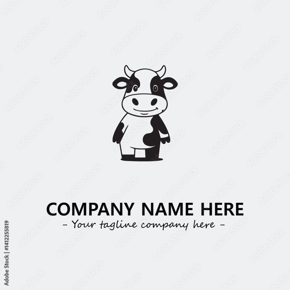 Cow illustration black and white for logo company vector image
