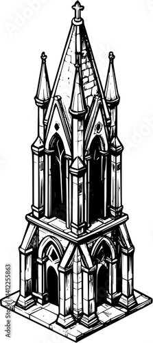 Gothic style Tower isometric design, Gothic style Tower illustration art