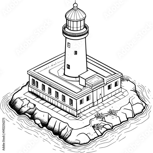 Mediterranean style Lighthouse isometric design, Mediterranean style Lighthouse illustration art