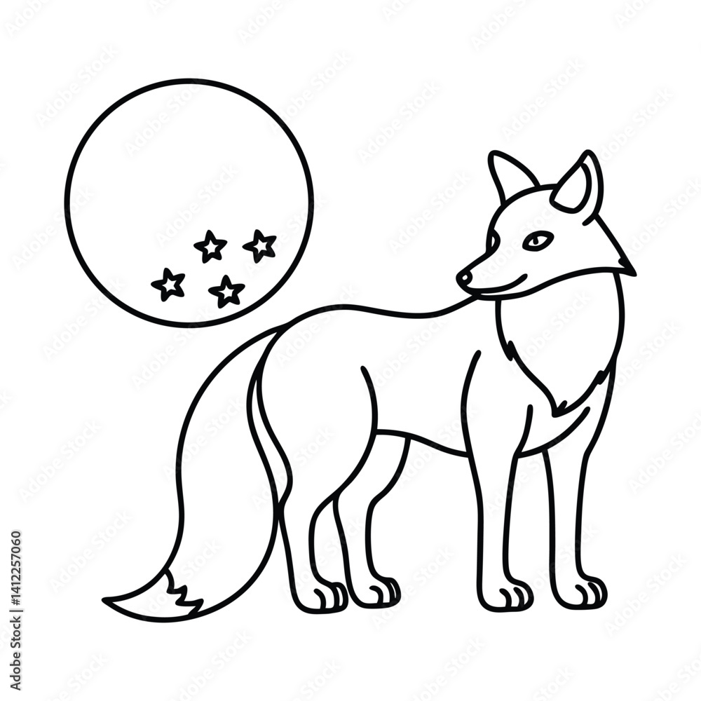 Obraz premium Decorative Fox Illustration in a Night Scene with Crescent Moon and Stars