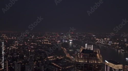 Wallpaper Mural 4K Real Time Aerial view of Shanghai skyline in downtown and winding river at night Torontodigital.ca