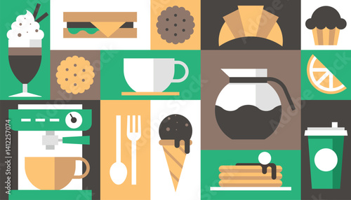 Coffee background vector geometric icons set logo menu poster
