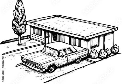 Ranch style Motel isometric design, Ranch style Motel illustration art
