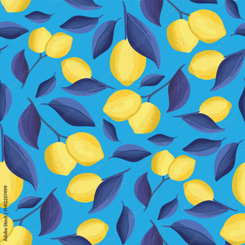 Lemons vector seamless pattern on blue background Lemons vector seamless pattern on blue background