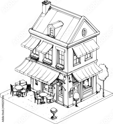 Victorian style Restaurant isometric design, Victorian style Restaurant illustration art