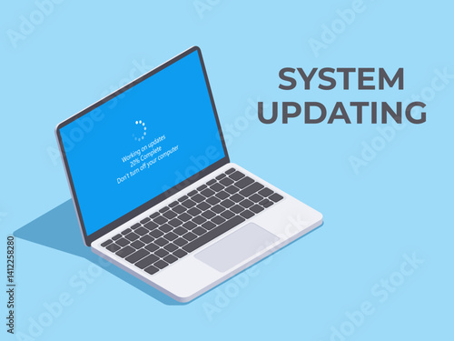 laptop computer software system update development concept vector illustration