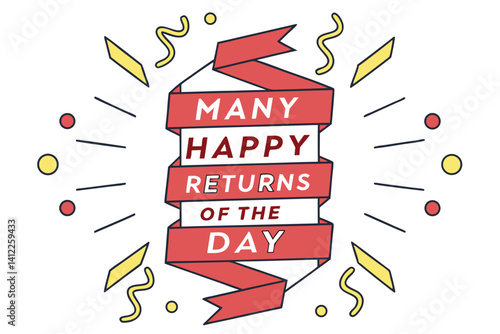 Festive Ribbon Graphic with 'Many Happy Returns of the Day' Text – Colorful Celebration Design