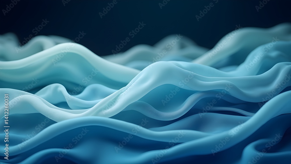 Fototapeta premium Elegant Soft Aqua Blue Silk Fabric Waves - Abstract Background Texture with Smooth Flowing Pattern