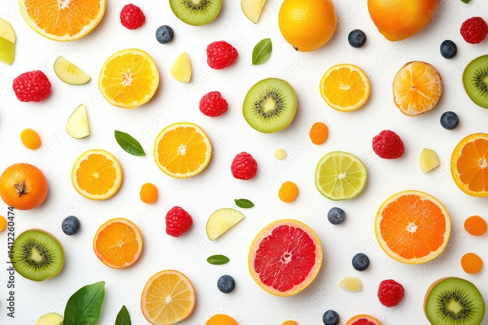 Top view of colorful juices and fresh fruits on white background Top view of colorful juices and fresh fruits on white background