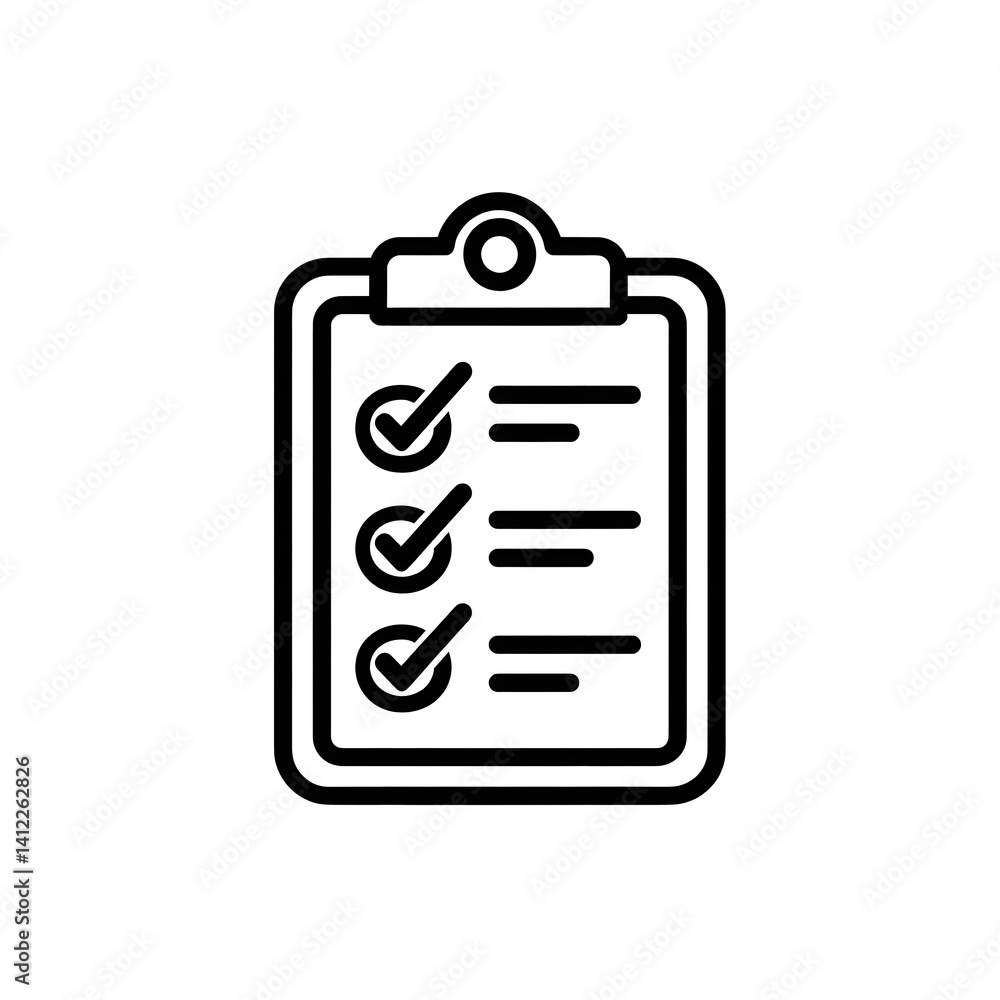 Black and White Checklist Icon on Clipboard Black and White Checklist Icon on Clipboard