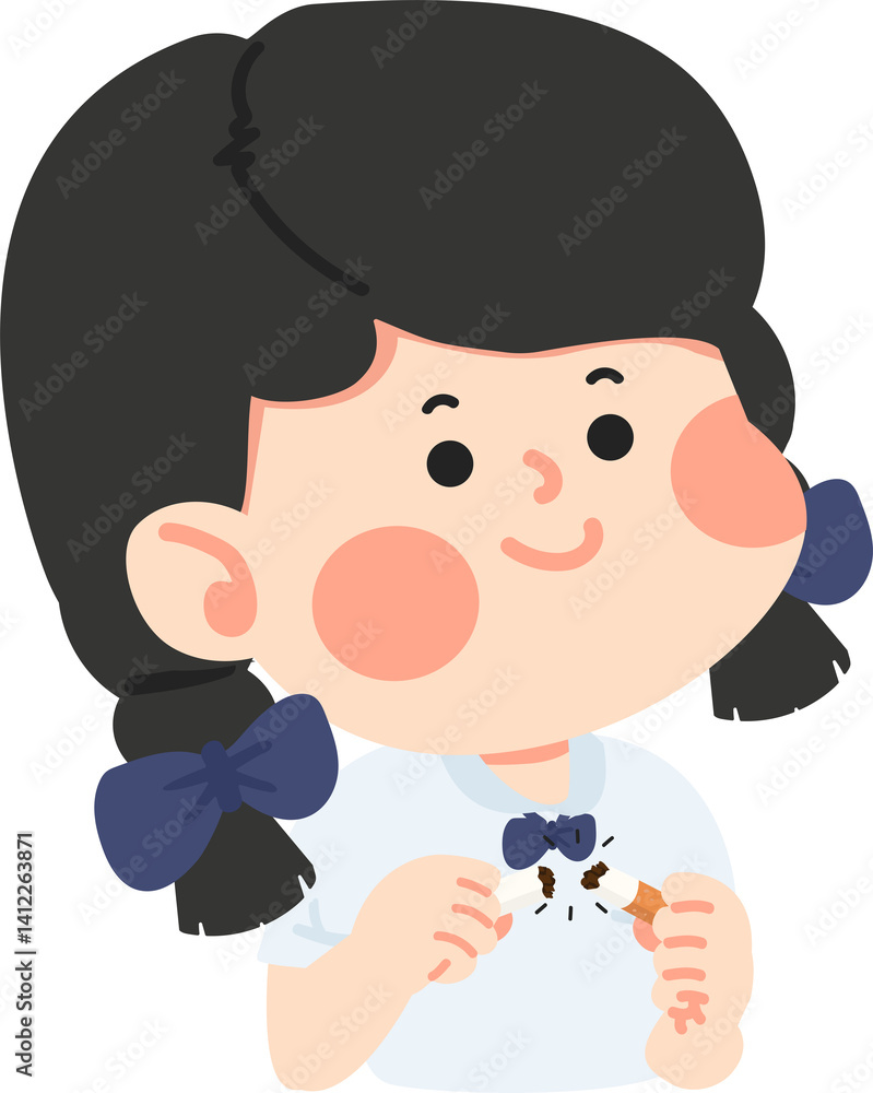 Fototapeta premium Kid girl breaking cigarette student cartoon