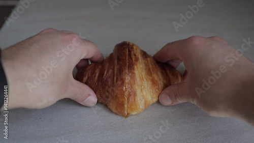 Macro View of Croissant Layers and Open Crumb Structure