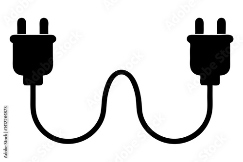 Electrical Cord Connection Illustration Of Power Plugs And Cable Line For Electric Supply Solution And Energy Source Minimalist Black Silhouette Design, power plug, electrical cord, electric plug