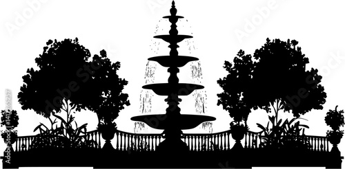 Silhouette of Baroque style Fountain house design, Baroque style Fountain house vector graphic