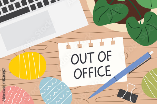 auto responder out of office; spring, easter vacation concept - vector illustration