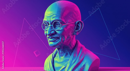 Neon Pop Art Bust of Mahatma Gandhi
