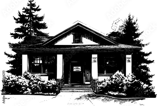 Silhouette of Craftsman style Post office design, Craftsman style Post office vector graphic