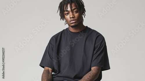 Man in oversized tee