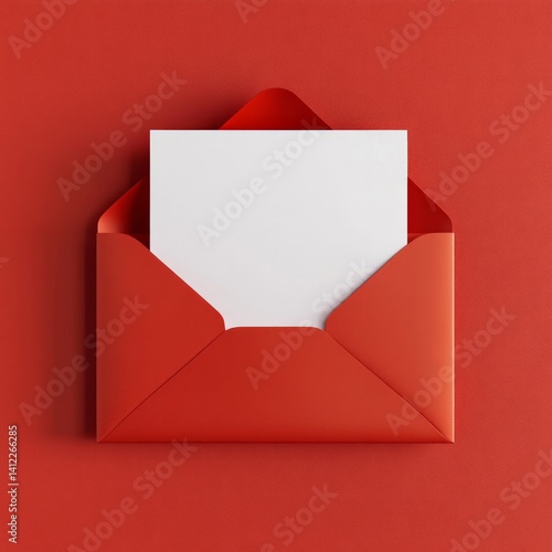 Red open envelope, blank white letter sticking out of envelope