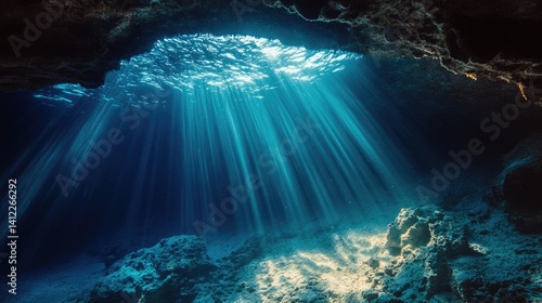 Fototapeta Naklejka Na Ścianę i Meble -  Artistic underwater photography with sunlight inside a cave