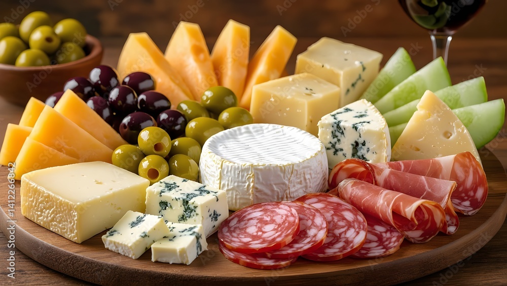 Antipasto o spuntini sfizioso: salumi, formaggi e frutta fresca