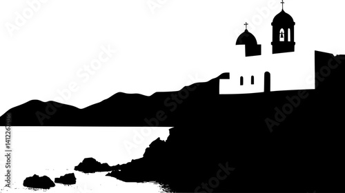 Silhouette of Mediterranean style Tower design, Mediterranean style Tower vector graphic