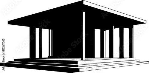 Silhouette of Mid-Century Modern style House design, Mid-Century Modern style House vector graphic