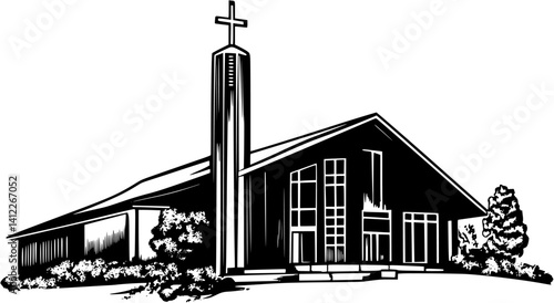 Silhouette of Mid-Century Modern style House design, Mid-Century Modern style House vector graphic