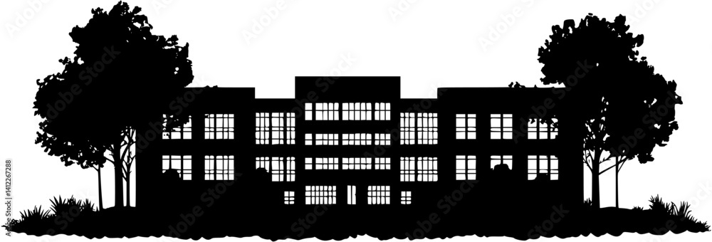 Obraz premium Silhouette of Mid-Century Modern style House design, Mid-Century Modern style House vector graphic