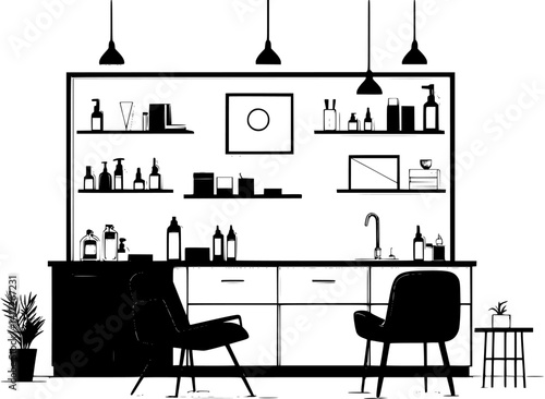 Silhouette of Mid-Century Modern style House design, Mid-Century Modern style House vector graphic