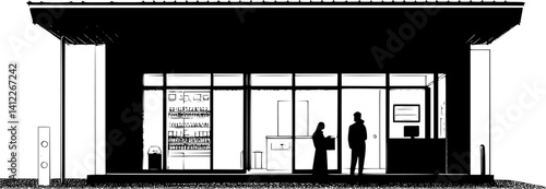 Silhouette of Mid-Century Modern style House design, Mid-Century Modern style House vector graphic