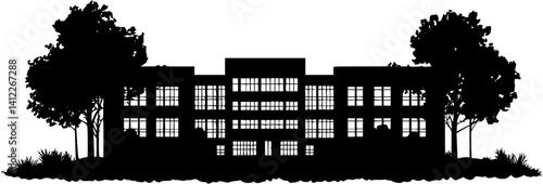 Silhouette of Mid-Century Modern style House design, Mid-Century Modern style House vector graphic