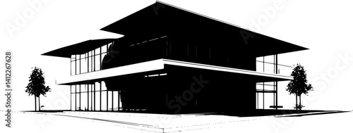 Silhouette of Modern style Corporate headquarters design, Modern style Corporate headquarters vector graphic