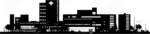 Silhouette of Modern style Hospital design, Modern style Hospital vector graphic