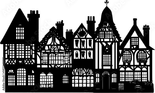 Silhouette of Tudor style Bakery design, Tudor style Bakery vector graphic