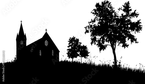 Silhouette of Tudor style Chapel design, Tudor style Chapel vector graphic