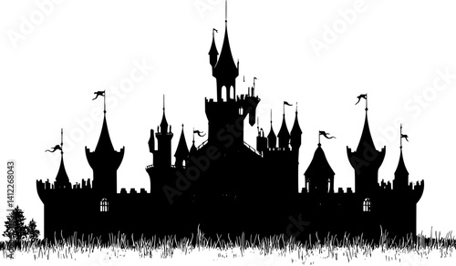 Silhouette of Tudor style Castle design, Tudor style Castle vector graphic