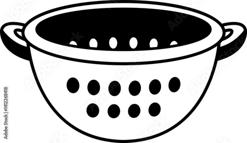 black and white icon of a silver colander