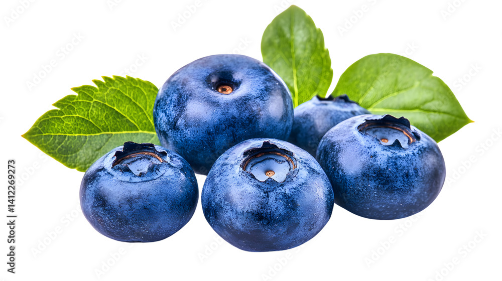 Fresh Blueberries with Leaves on White Background - Isolated Food Photography Fresh Blueberries with Leaves on White Background - Isolated Food Photography