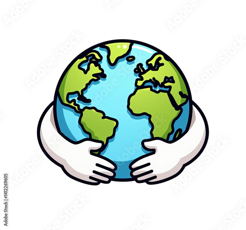 Wallpaper Mural Cartoon Earth Hugged by Hands, Protect Planet, transparent background. Torontodigital.ca