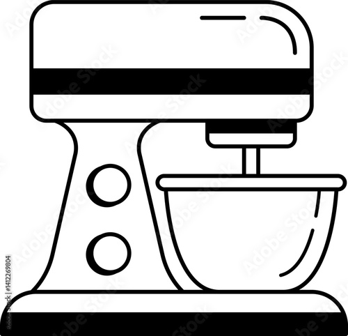 black and white icon of a food mixer