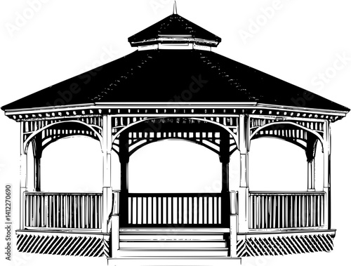 Silhouette of Craftsman style Gazebo design, Craftsman style Gazebo vector image