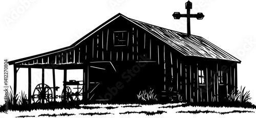 Silhouette of Farmhouse style Blacksmith shop design, Farmhouse style Blacksmith shop vector image